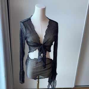 Iridescent Black Sheer Beach Cover Up Set